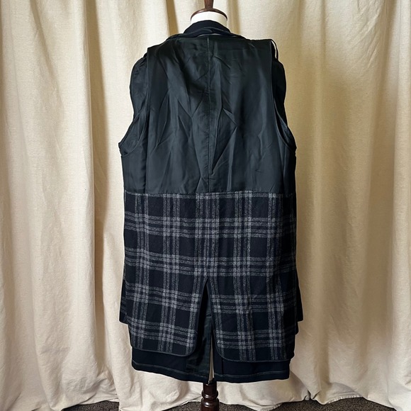 Vintage Black Wool Overcoat w/ Zip-Out Plaid Lining Talon Zip Classic 60s Large - Picture 5 of 9